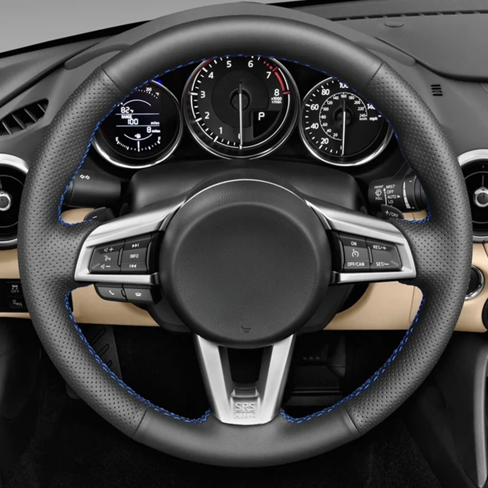 DIY Hand-Stitched Non-slip Black Artificial Leather Car Steering Wheel Cover For Mazda MX5 MX-5 2016 2017 2018 2019 2020