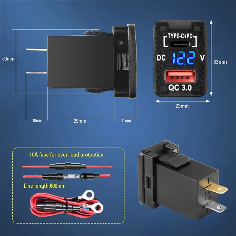 USB-розетка 12–24 В, двойная быстрая зарядка 3.0 и PD USB C, разъем для зарядного устройства, адаптер питания для автомобиля, лодки, морского грузовика-B