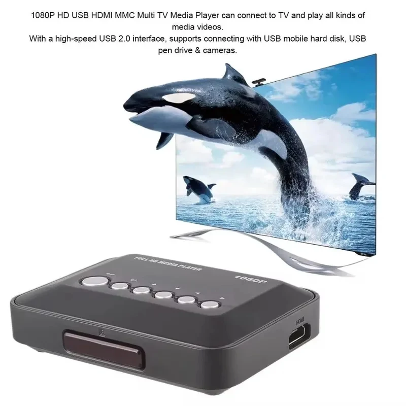 

1080P HD SDMMC TV Videos SD MMC RMVB MP3 5V 2A Multi TV USB HDMI-compatible Media Player Box with IR Remote Controller