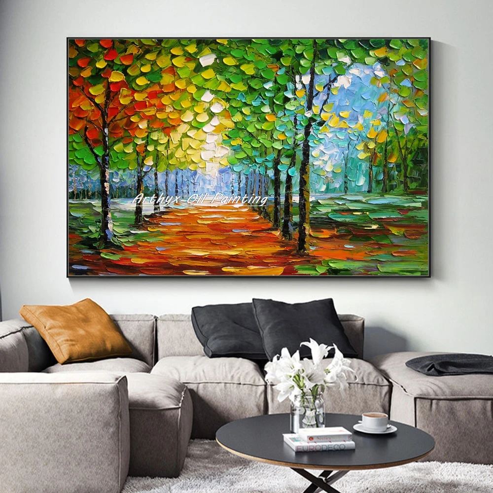 Arthyx,Large Handpainted Knife 3D Tree Oil Painting on Canvas,Wall Art Picture,Modern Home Decoration,Abstract Landscape Posters