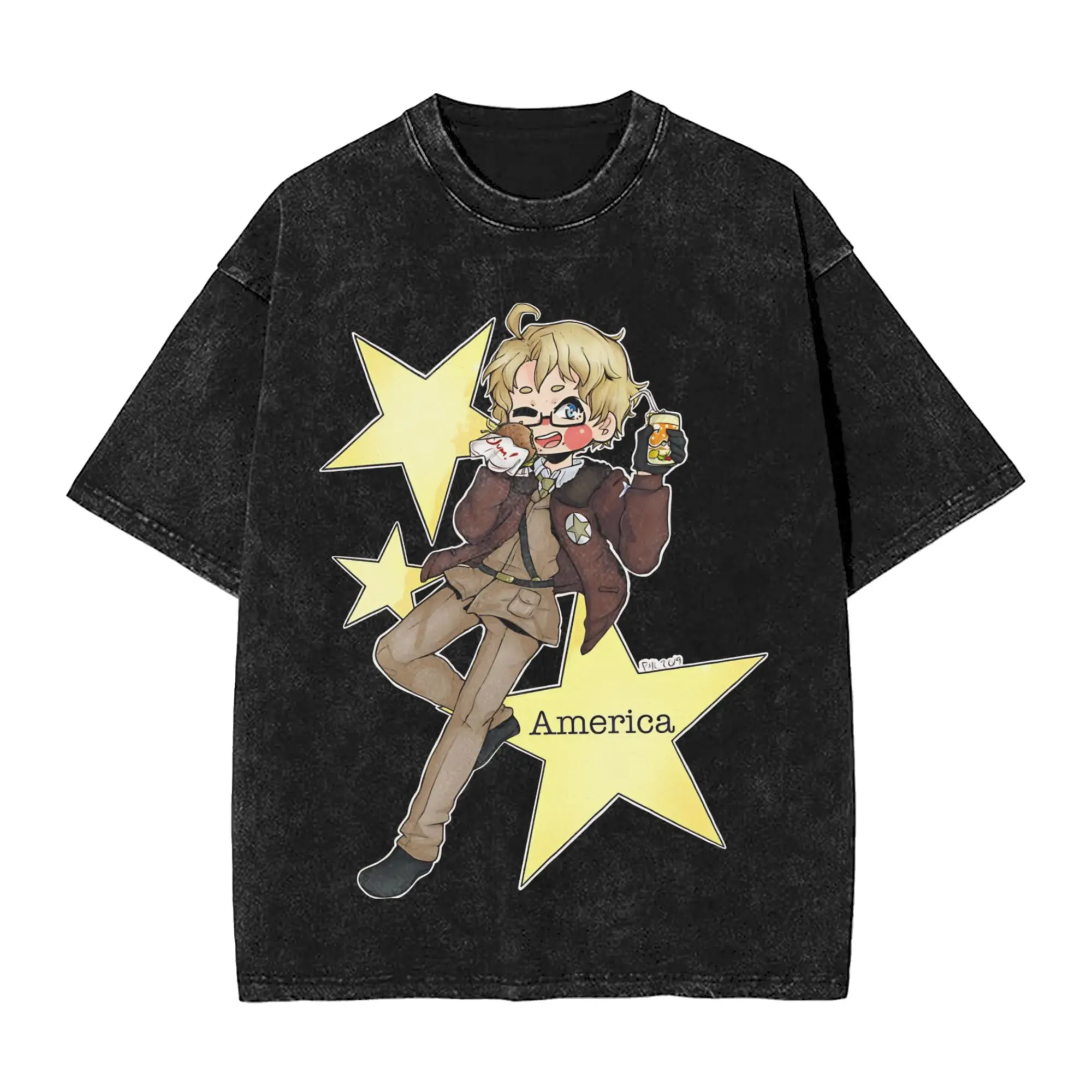 Novelty Hetalia Axis Power  T-Shirts for Men Crewneck Cotton Washed T Shirt  Short Sleeve Tees Plus Size Tops