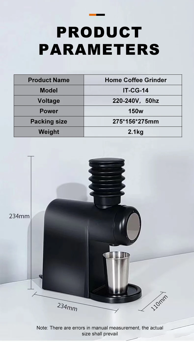 ITOP CG-14 Coffee Bean Grinder 48mm Stainless Steel Flat Burr French press to Espresso Miller Home Use Coffee Grinder