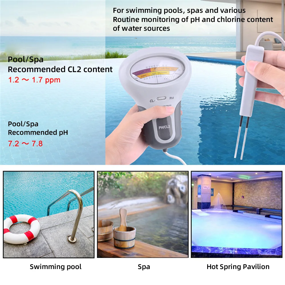 2 in 1 PH Chlorine Meter Chlorine Tester PH Tester Chlorine Water Quality Tester CL2 Measuring For Swimming Pool Aquarium