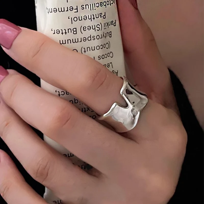 Mewanry Silver Color Smooth Irregular Geometric Rings For Women Couples Simple Trendy Elegant Handmade Birthday Jewelry Gifts