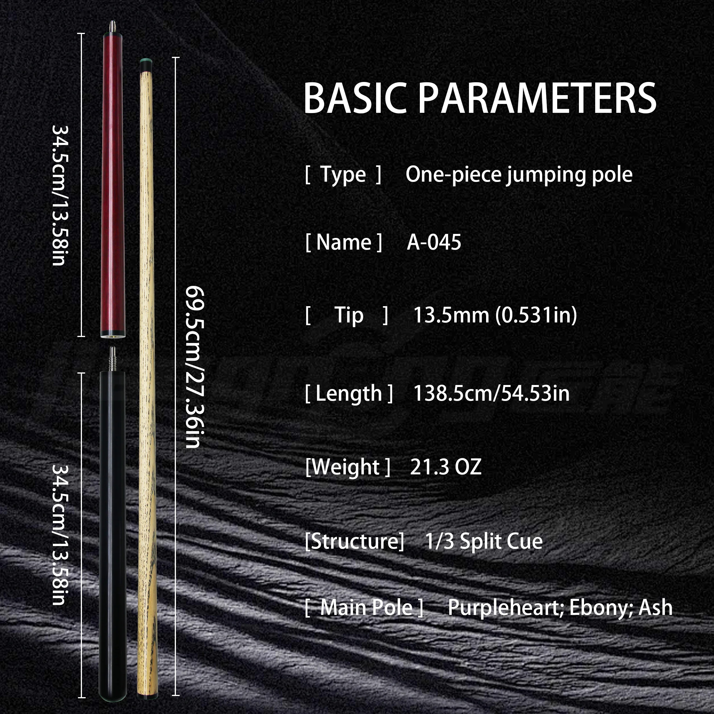 Professional Red Wood Jump Break Pool Cue 13.5mm Dual Use High Strength Violent Break/Precision Jump Cue 54.53inch 1/3 Split