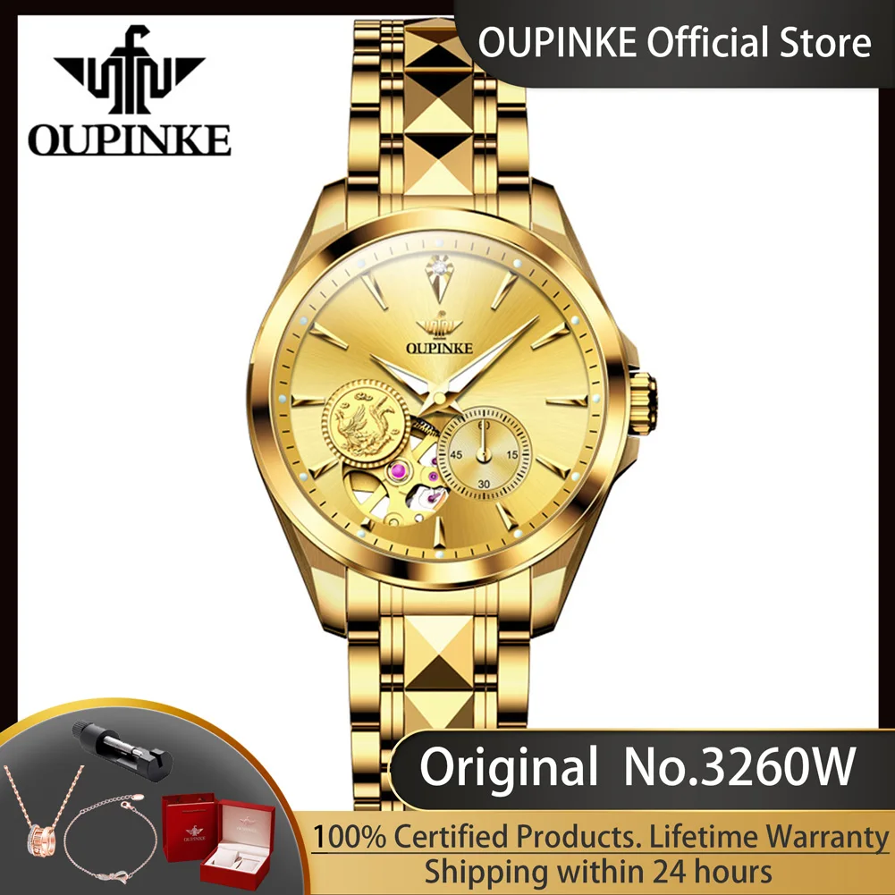 

OUPINKE 3260 Top Automatic Mechanical Watch for Women Real Diamond Real Gold Phoenix Design Luxury Waterproof Ladies Wristwatch