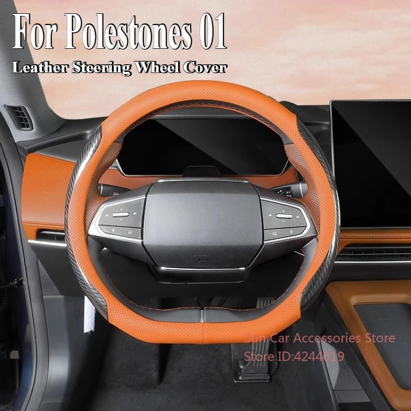 For Polestones ROX 01 Leather Steering Wheel Cover Ultrathin Four Season Universal Non-Slip Breathable Car Interior Accessory