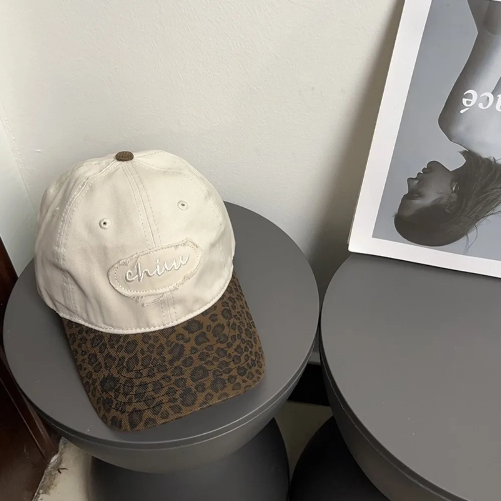 Fashion Korean Style Baseball Cap Leopard Print Universal Duck Tongue Cap Color Splicing Sun Hat for Women Girls