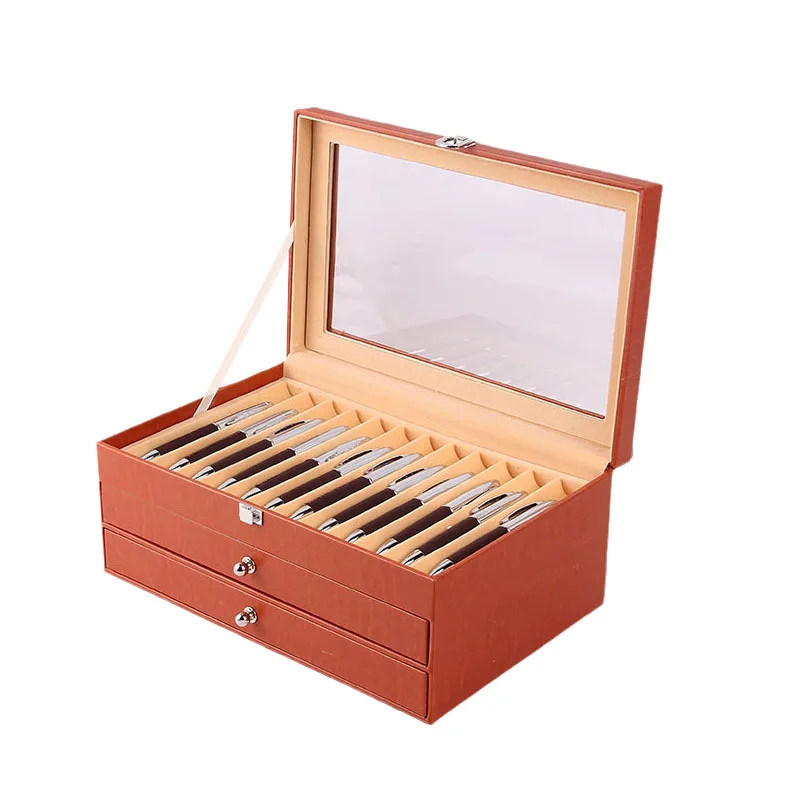 Imagem -03 - Couro Flanela Pen Display Organizer Box Pen Storage Case Janela de Vidro Coleção Novo 36 Slots