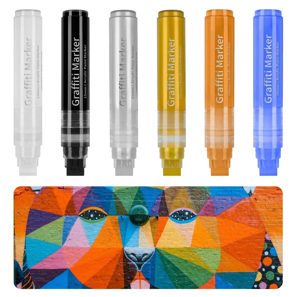 Professional Acrylic Paint Markers Set 15mm Flat Nib Water Based Pens For Artistic Design Illustration Craft Drawing