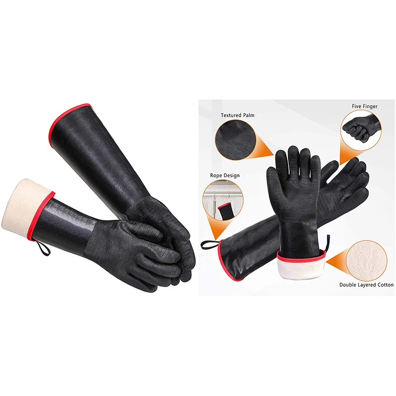 Heat Resistant BBQ Gloves, Long Sleeve Grill Gloves, Non-Slip Neoprene Coating, Soft Inside, Waterproof