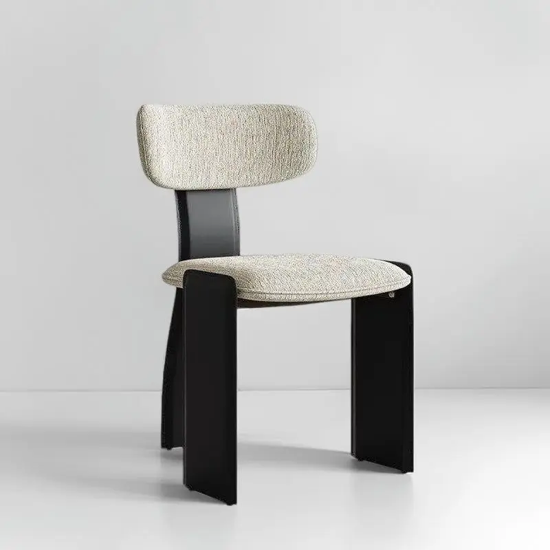 New Italian Dining Chair Metal Frame Fabric Backrest Chair Home Restaurant High-end Light Luxury Saddle Leather Dressing Chair