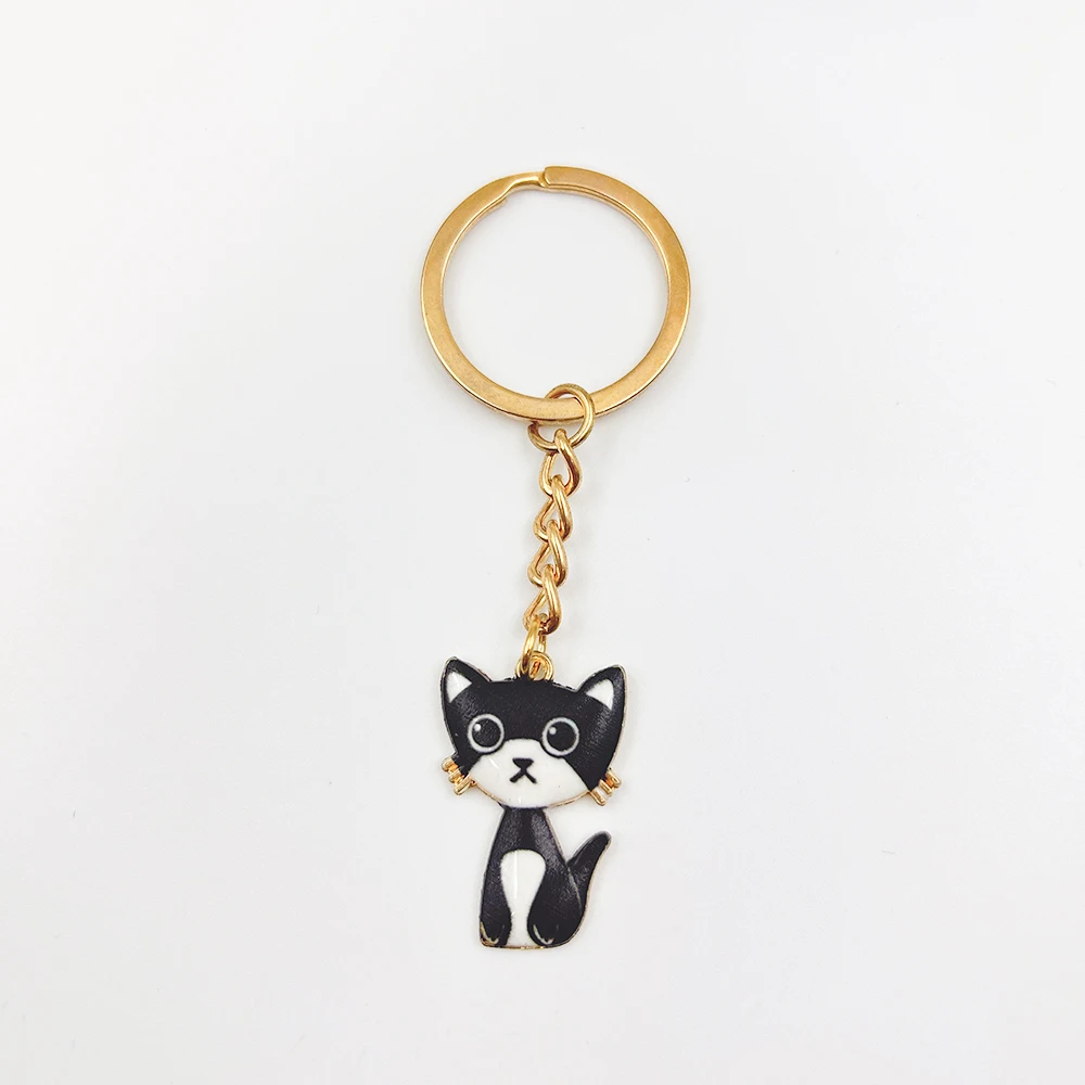 Gato óleo esmalte chaveiro para mulheres, encantos bonitos, chaveiro do carro, presente criança jóias, nova moda