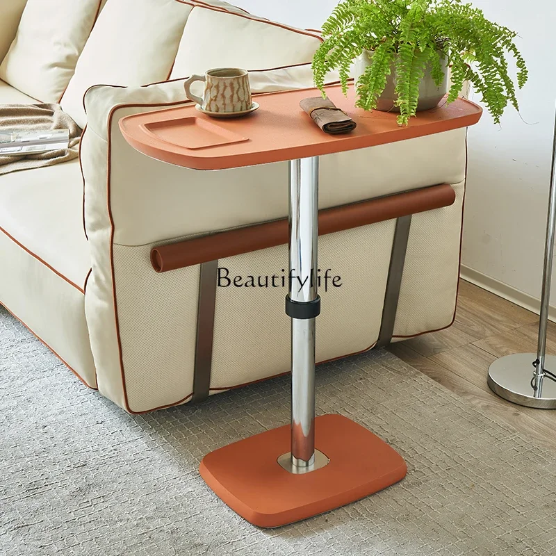 

yj9 Adjustable Side Table Vintage Style Sofa Side Storage Rack Stainless Steel Saddle Leather Exquisite Side Table