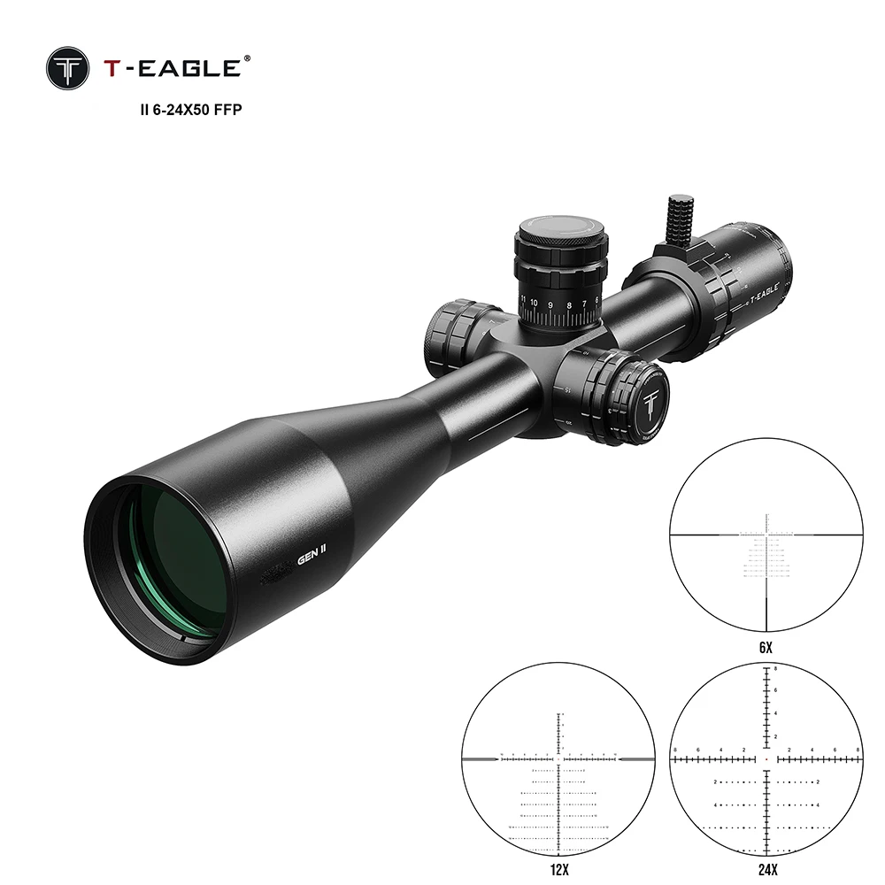 

T-Eagle VP 6-24X50 FFP винтовочный прицел с красной подсветкой, тактический прицел, спортивный охотничий прицел для пневматического оружия, первая фокусировка