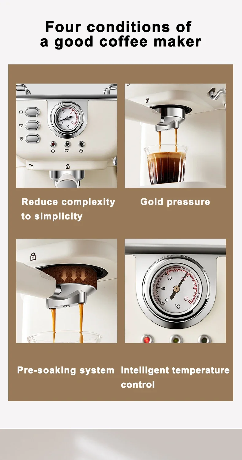 High Quality 1050W 1.5L Home Office Restaurant Semi Automatic Electric Coffee Maker Espresso Machine For Cafe