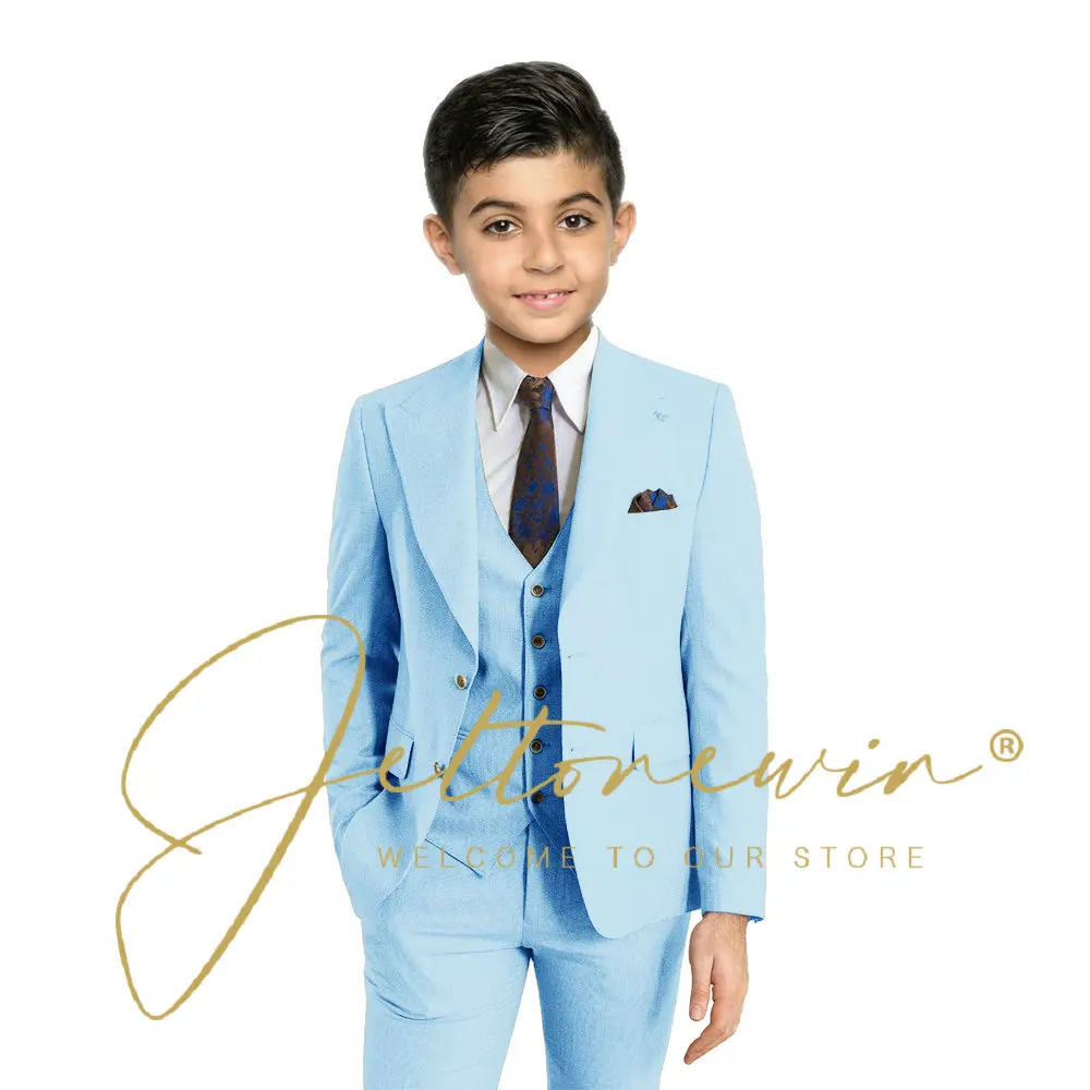 Boys Suit Brown Jacket Vest Pants Three Piece Wedding Tuxedo for Kids Formal Blazer Lapel Collar Dress costume enfant garçon