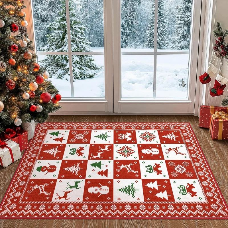 Christmas entrance carpet indoor home holiday printed door mat comfortable flannel floor mat 61X90cm