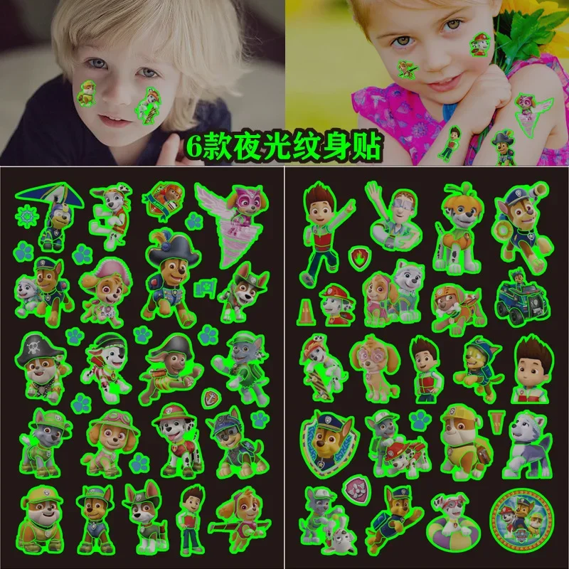 

Cartoon Paw Patrol Luminous Tattoo Stickers Children Arm Face Glowing Tattoos Child Body Tattooes Ryder Marshall Rubble Sticker