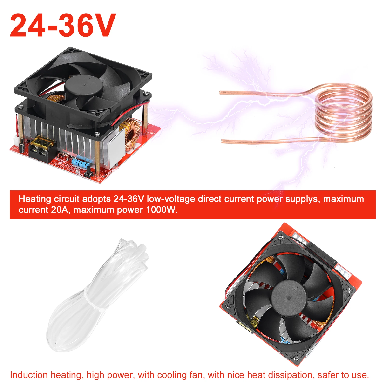 1000W ZVS Induction Heating Board Module Low Voltage Heater Coil Flyback Driver Heater with Copper Tube for DIY Parts Hardening