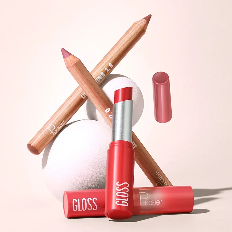 Pudaier Lip Line Conjunto de presente de óleo labial com brilho labial úmido - brilho espelhado, hidratante e de longa duração, manchas nutritivas naturais diárias, presente