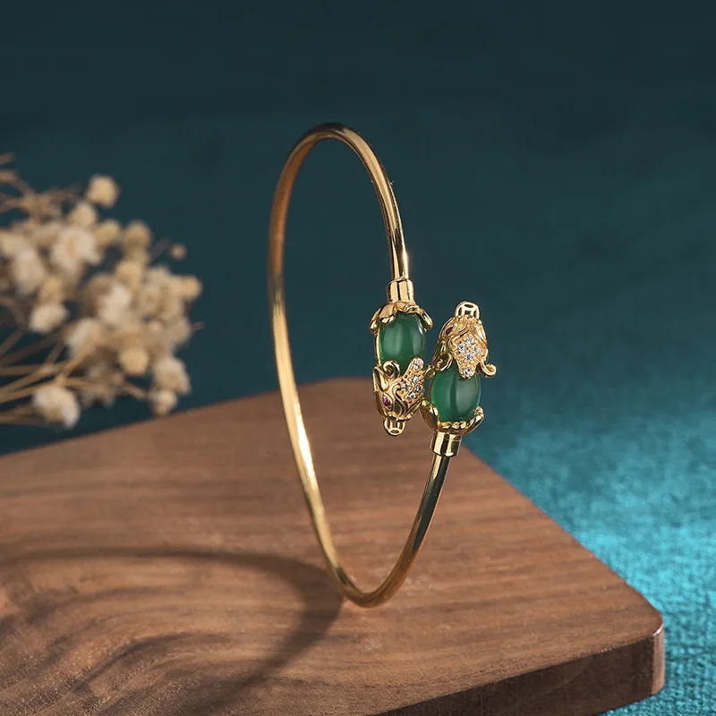 Pulsera Jade Natural Verde Tortuga Joyería Vintage