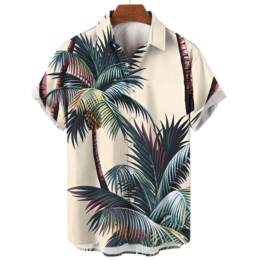 Men 's Coconut Tree Pattern Hawaii Shirt Short Sleeve Outerwear Casual Comfy Button up Loose Breathable Summer Holiday Shirt Top