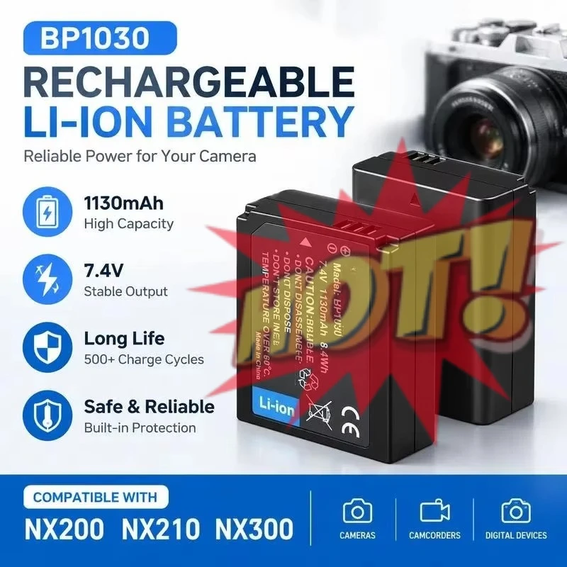 Replacement Battery for NX500 NX1000 NX2000 NX210 NX300 BP1030 BP-1130 Digital Camera Li-ion Rechargeable Power Pack