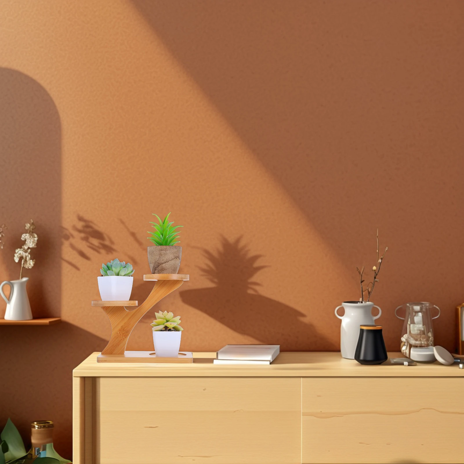 

2Pcs Bamboo Tray for Small Potted Plants Indoor Plant Pot Base Stands Desk Accessories Smooth Surface Easy Clean