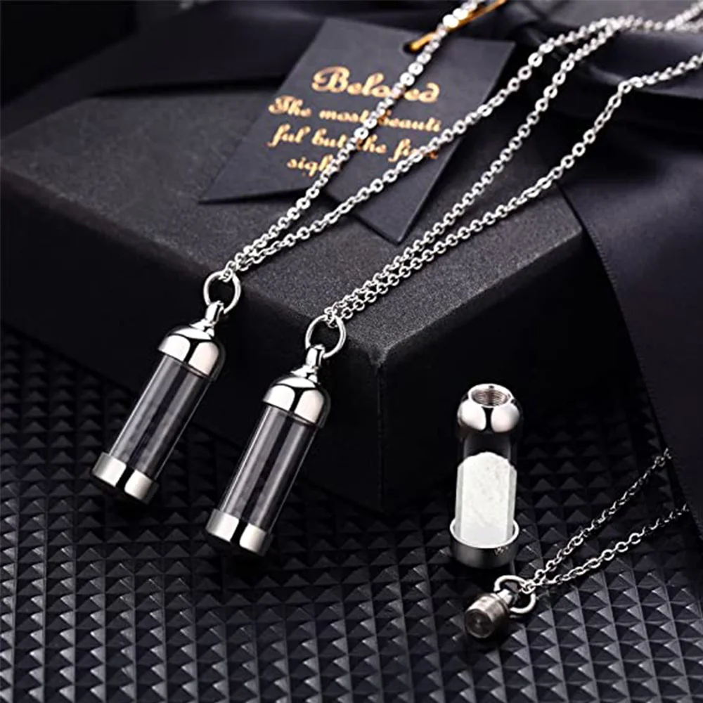 Stainless Steel Tube Glass Cremation Jewelry Urn Necklace for Ashes Openable Container Vial Tube Pendant Necklace Jewelry Gift