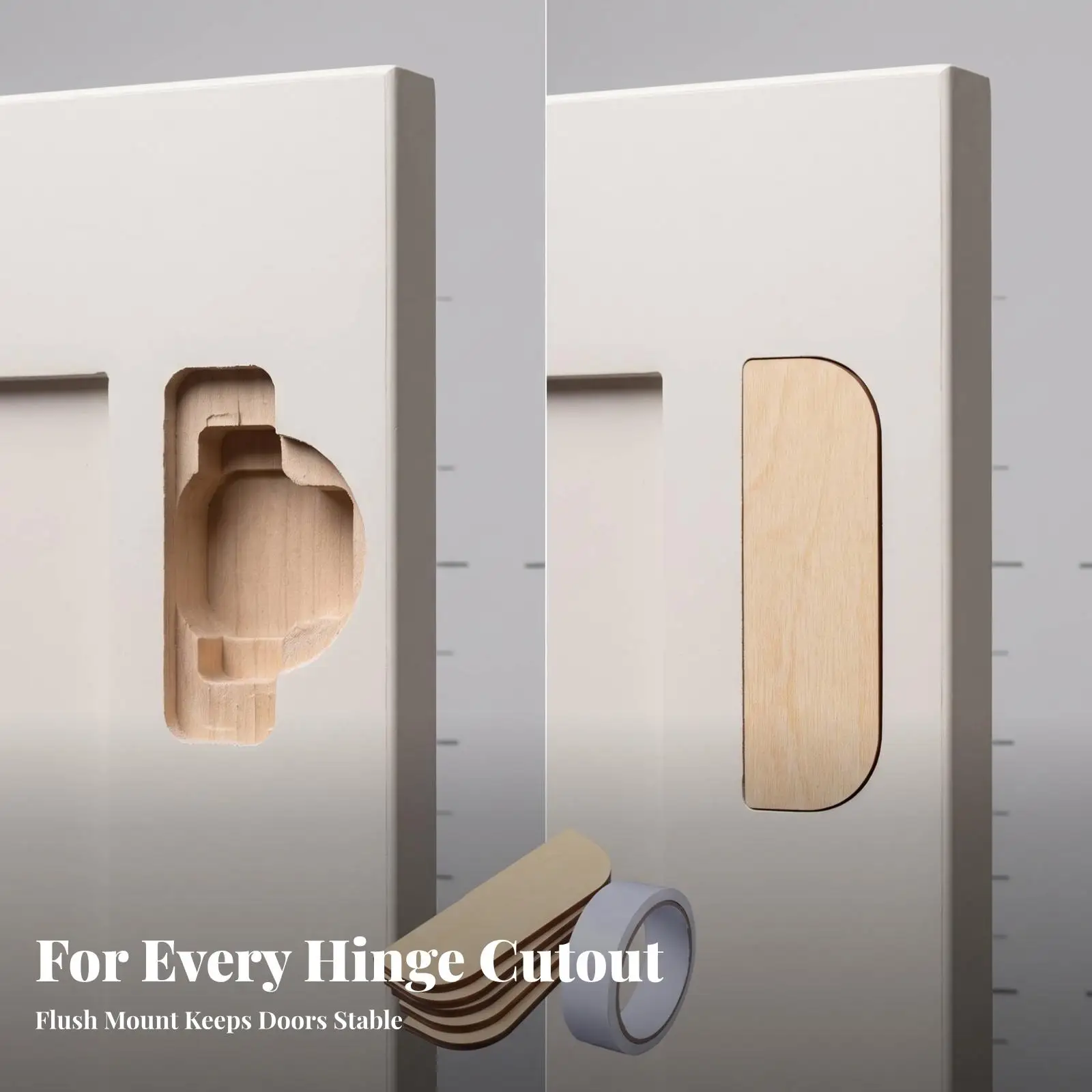 16 Pieces Wood Repair Panel with Double-Sided Tape Adhesive-Backed Wooden Hinge Filler Plate with Tape Hinge Cutout Cover