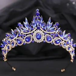 DIEZI Luxury Elegant Green Blue Red Crystal Tiara For Women Wedding Party Dress Elegant Queen Bridal Bride Rhinestone Crown