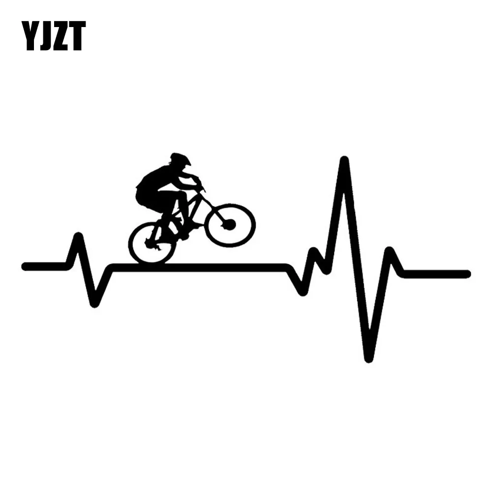 YJZT  Cycling Mountain Bike  Helmet Heartbeat Decal Vinyl Black/Silver Car Stickers