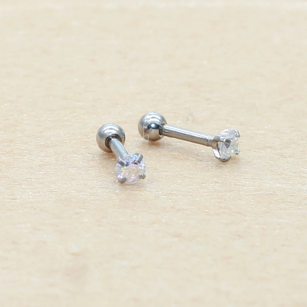 3mm Bunte Ohrstecker mit Schraubverschluss aus Edelstahl, klassisch goldfarben, AAA runder Zirkon – Detail 15