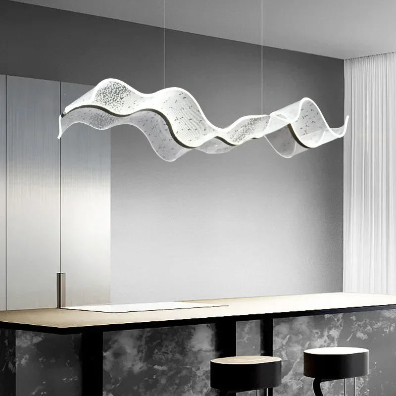 Modern Simple Wave LED Pendant Lamp, Arte criativa, Restaurante acrílico, Lustre de cozinha, Iluminação para decoração, Designer de luxo