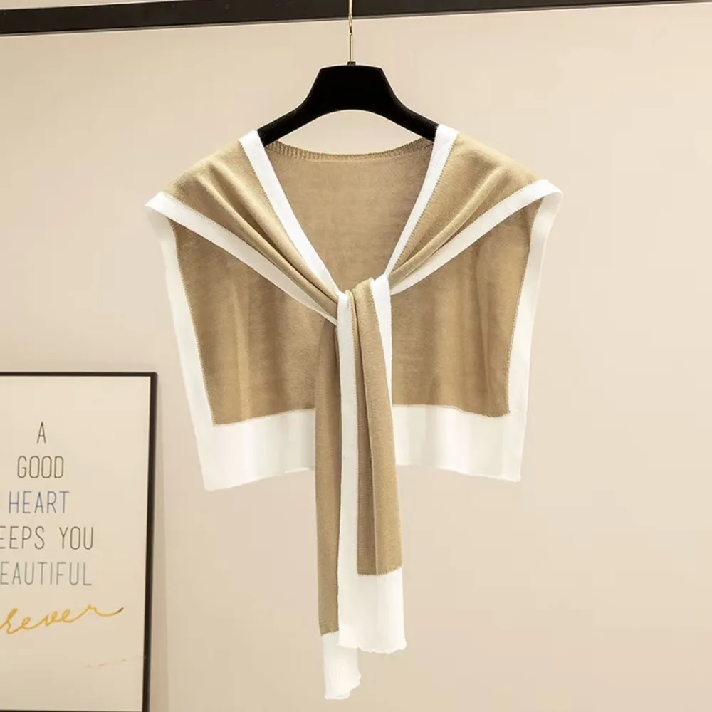 

Fashion Fiber Knitted Shawl Knitted Keep Warm Detachable Collar Lace Tie Striped Shoulder Scarf Unisex