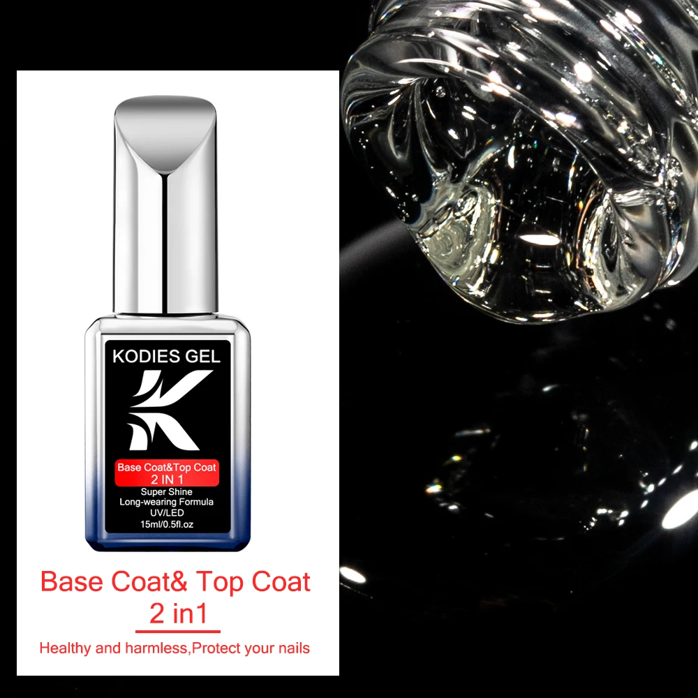 KODIES GEL ongles couche de Base couche de finition 2 en 1 vernis à ongles Gel transparent 15ML Semi Permanent UV pas de finition Gel collant acrylique ongles Art
