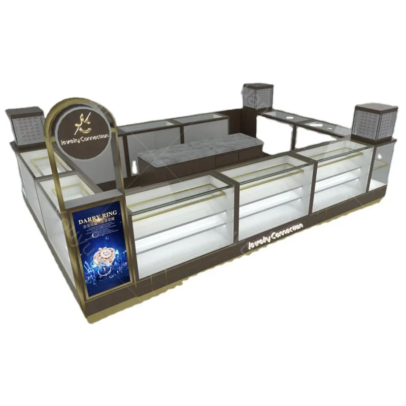 custom.Youyuan New Design Shopping Mall Jewelry Kiosk with Led Lighting  Luxury Jewelry Showcase Display Cabinet Department