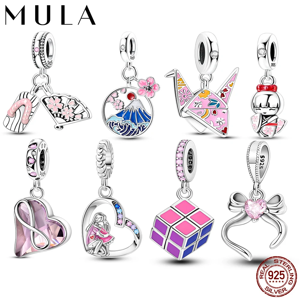

Pink Charms Beads 925 Sterling Silver Bow Heart Mount Fuji Charms Fit Pendants Bracelets Necklaces Women Jewelry Gift