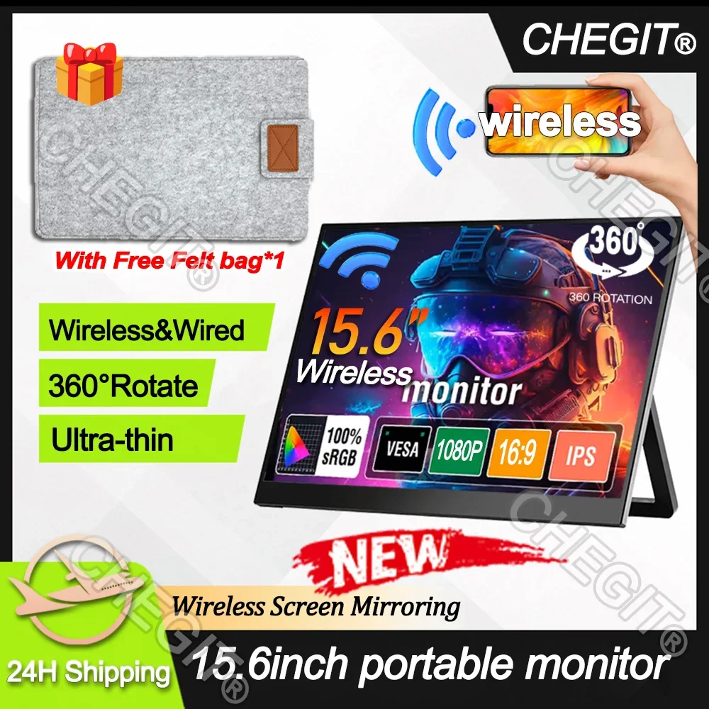 

【Gift】15.6Inch Wireless&Wired Portable Monitor 1080P 360° Rotation For Cell Phone PC Loptop For XBox PS4 / 5 Switch Extension