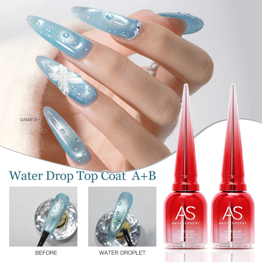 2pc 15ml Nail Art Gel 3D Water Droplet Top Coat Gel Nail Polish Set Clear Water Drops Non Wipe Summer Design Varnish Gel Polish