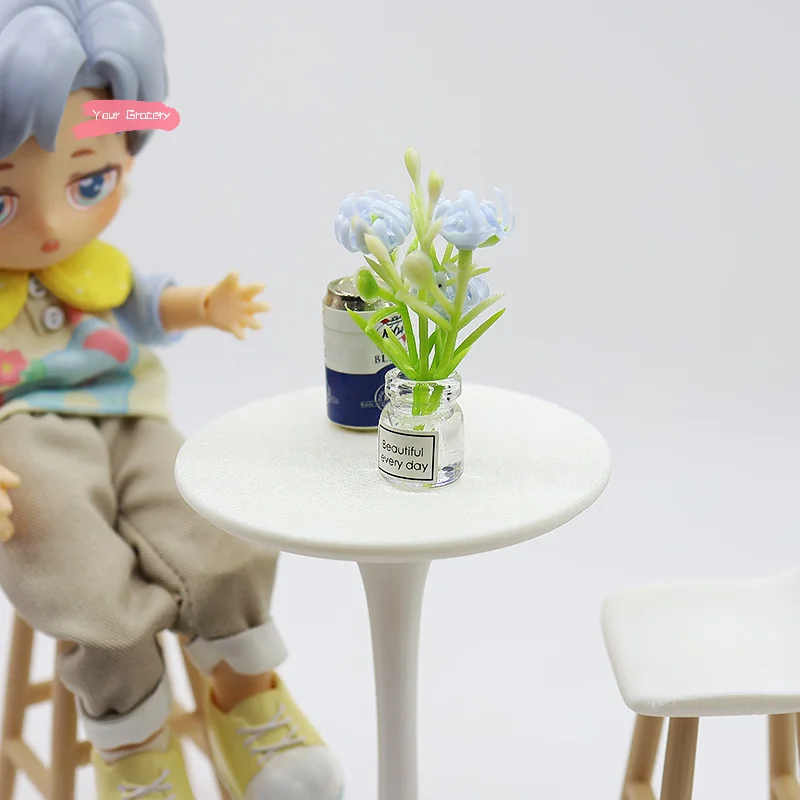 

Miniature Dollhouse High-Legged round Table And Bar Chair Set Simulation Furniture Toys for Dolls House Decor