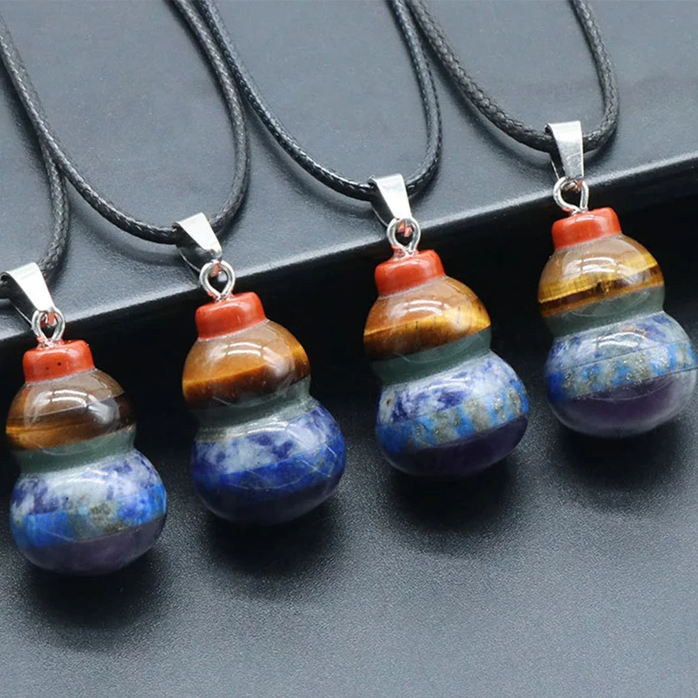 7 Chakra Natural Stone Gourd Pendant Seven Colors Gem Reiki Healing Energy Exorcism Amulet Lucky Auspicious Feng Shui Jewelry