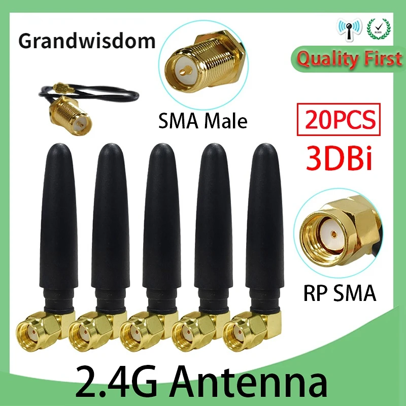 

Griwi 20pcs 2.4g antenna 3dbi sma female wlan wifi 2.4ghz antene IPX ipex 1 SMA male pigtail Extension Cable iot module antena