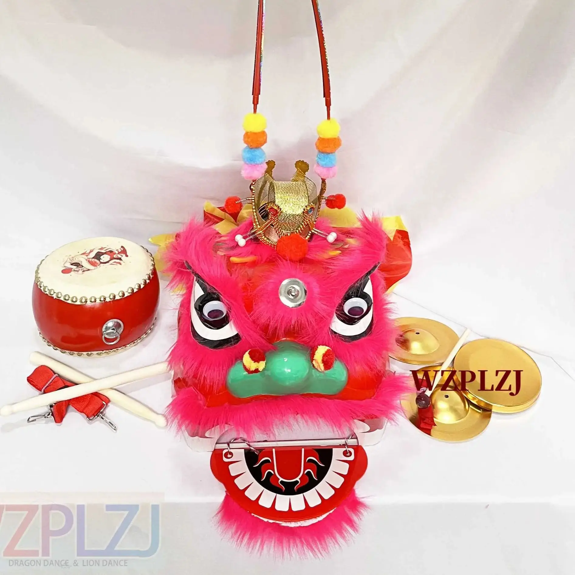 14 inch Lion Dance Costume Cartoon Drum Gong cymbals Crown Boy Girl Child Party Performance Sport Outdoor Parade Stage Mascot