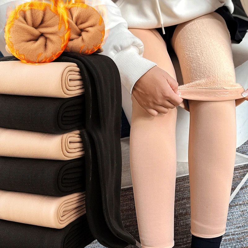 Winter Thicken Velvet Over Knee Socks Women Warm Thigh High Long Socks Skin Black Plush Stockings Compression Boots Leggings