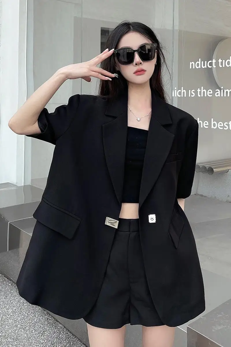 2023 Spring And Summer Black Suit Jacket Female After The Slit Design Sense Niche Casual Thin Fashion Suit Tops Female Jacket