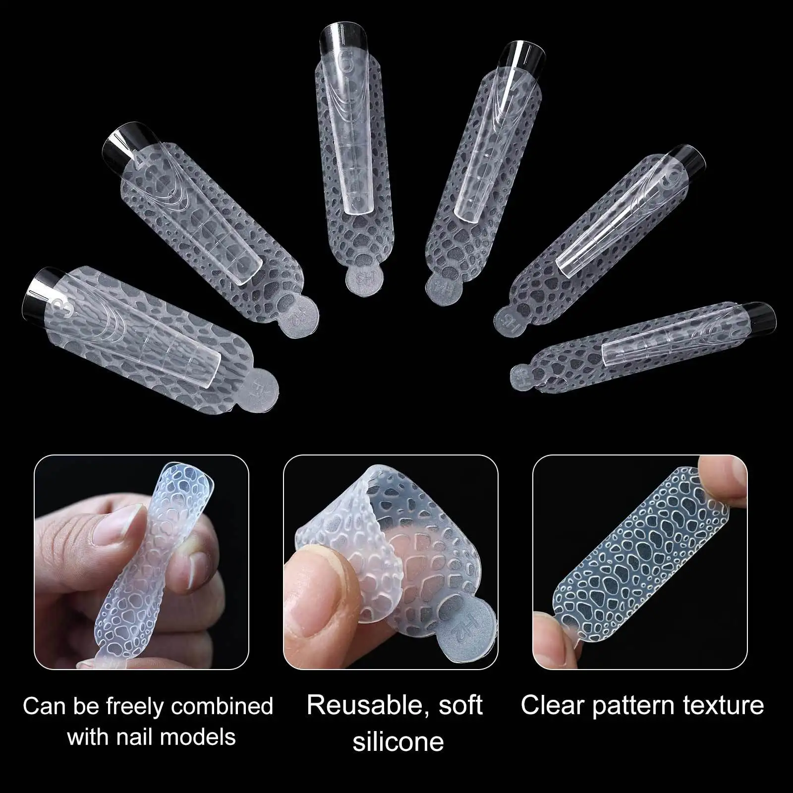 24-teiliges Set für französische Maniküre-Nagelformen mit zwei Aufklebern, Silikonformen für schnelles Design, wiederverwendbare Rosenschablonen mit Reliefmuster