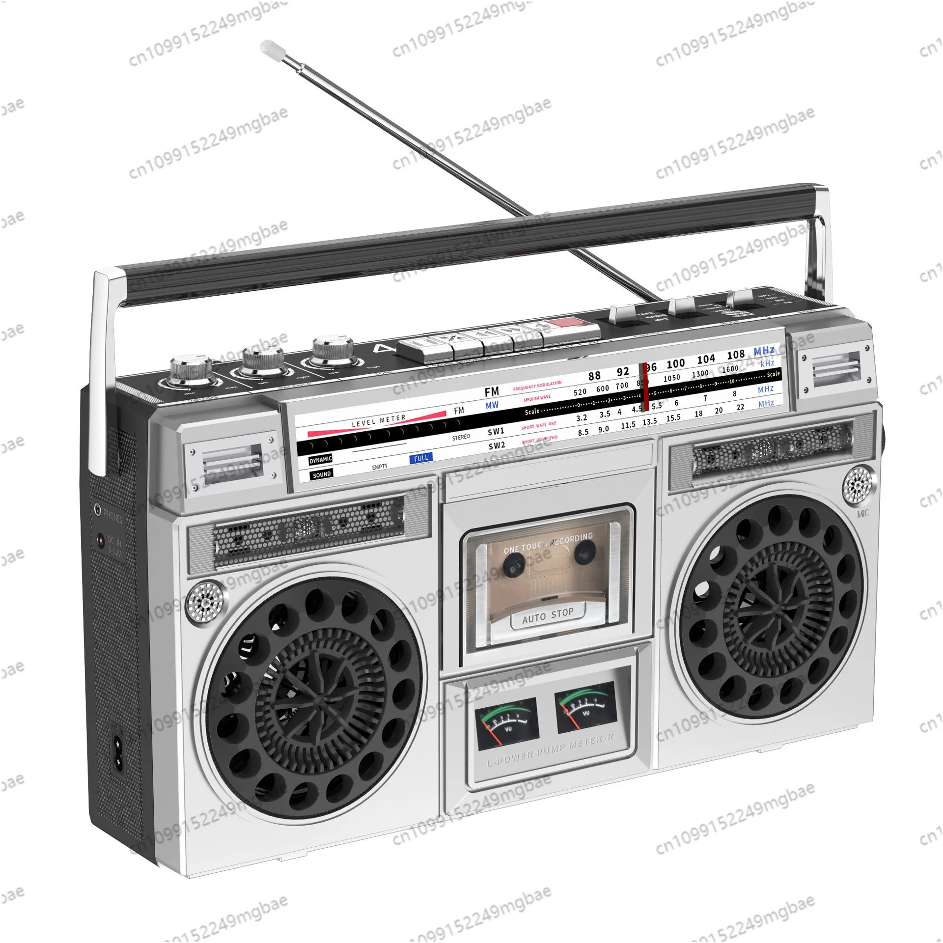 

Classic retro cassette Bluetooth radio, dual stereo speakers, USB audio input recording, transcription