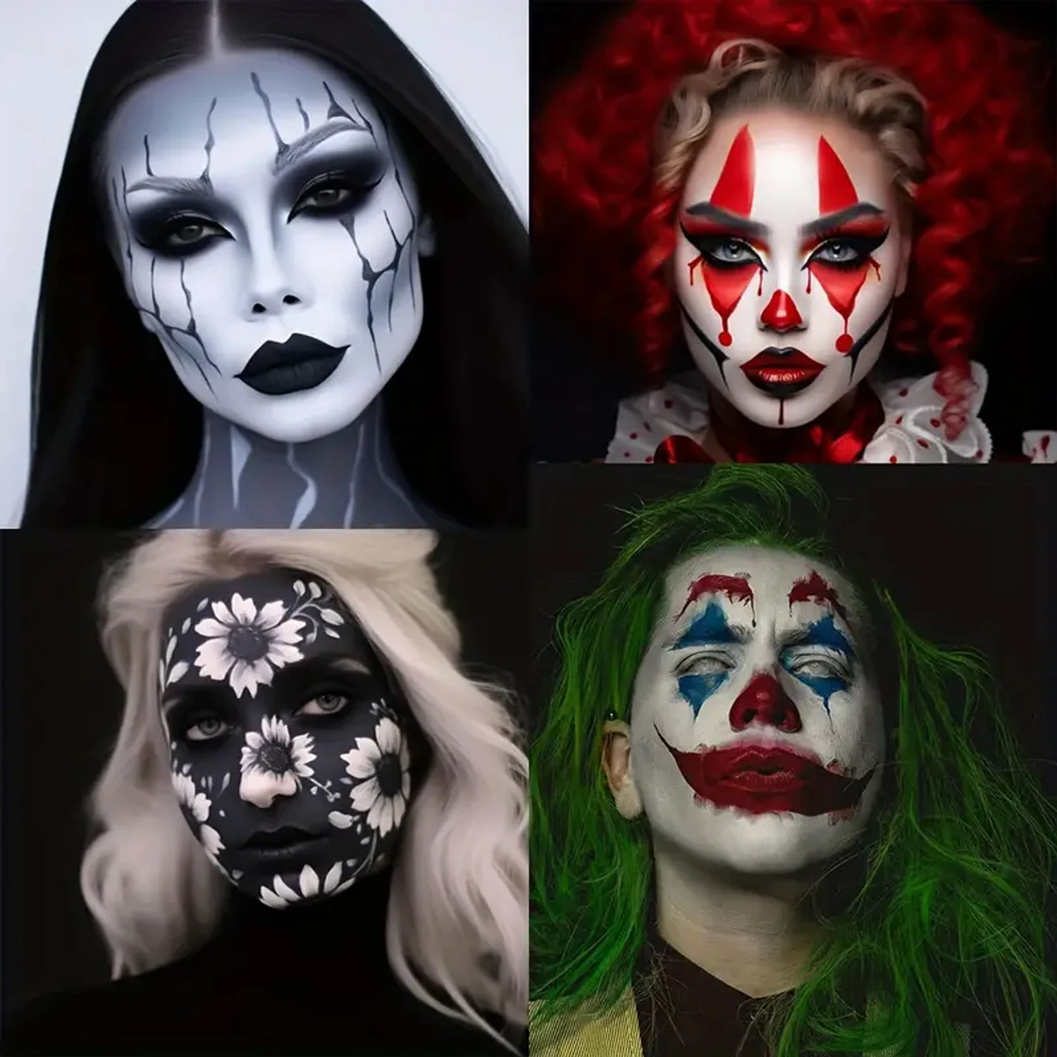 Waschbares, wasserlösliches Gesichts- und Körperbemalung in Schwarz und Weiß, vollständig deckendes Creme-Foundation-Make-up für Halloween, Rollenspiele, Bühnenauftritte